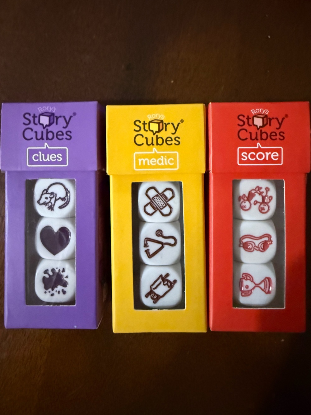 Rory's Story Cubes Set — Clues, Medic, Score Creative Dice Packs